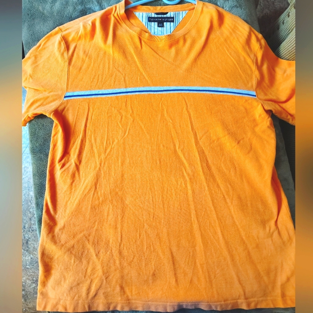 Tommy Hilfiger Orange and Blue Short Sleeve Tee XL
